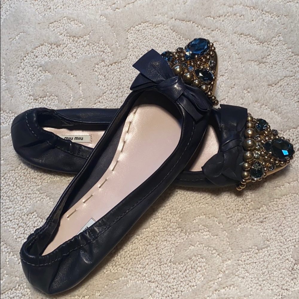 Miu Miu jeweled black flats